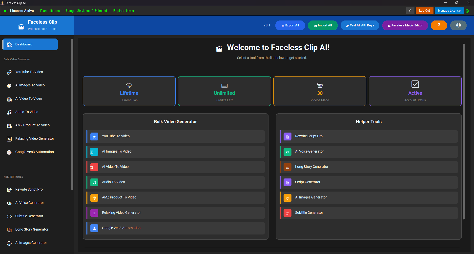 FacelessClip AI - Bulk Image Converter Interface